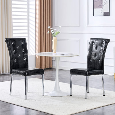 Retro Alligator-Style Upholstered Dining Chairs Set of 4 with Crystal Buckle and Electroplated Metal Legs