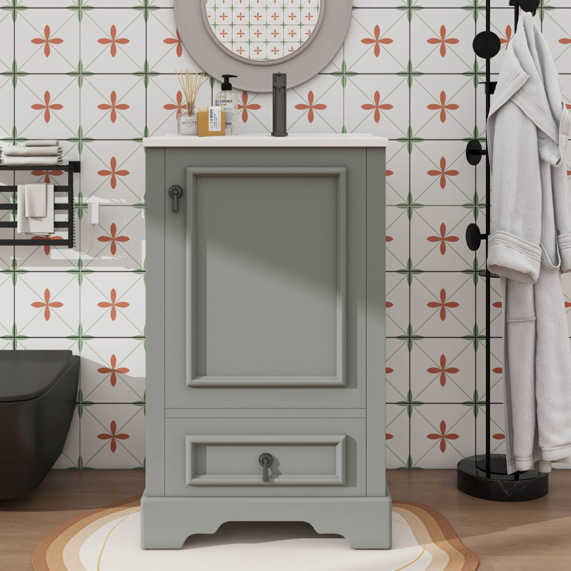 Meuble-lavabo de 20 pouces avec lavabo intégré Conception de lavabo simple avec porte à fermeture en douceur réglable, Gris