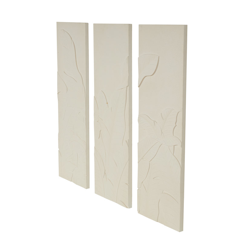 Ensemble de décoration murale en bois à motif de feuilles crème et grès texturé