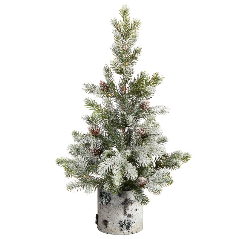 Arbre de Noël floqué artificiel en pot de bouleau décoratif