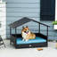 Lit surélevé pour chien avec coussin amovible, adapté pour l'intérieur / extérieur, animal de compagnie bleu - Coussin toutes saisons
