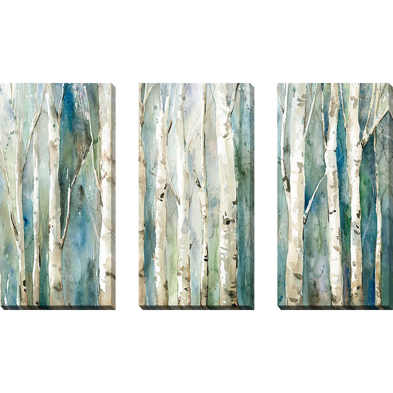 Birch River Walk - 3 Piece Wrapped Canvas Painting Set, 24" H x 36" W x 1" D