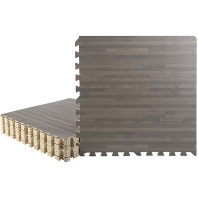 Stalwart Foam Floor Tiles - Wood Grain Interlocking Foam Tiles with Border - Foam Play Mat Playroom or Gym Flooring for Home Gym, 12-Pack