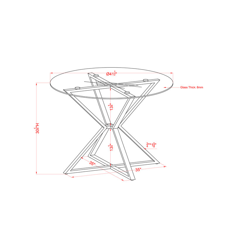 Xander Round Glass Top Metal Base Dining Table, Black Top/Gold Base