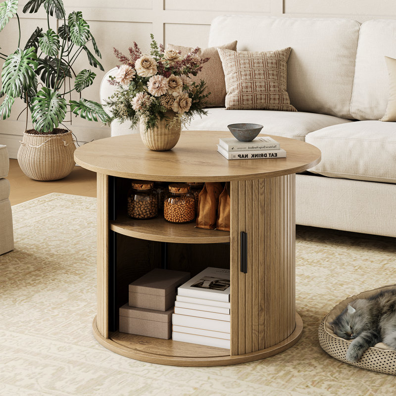 Round Small Center Coffee Table with Shelf Storage
