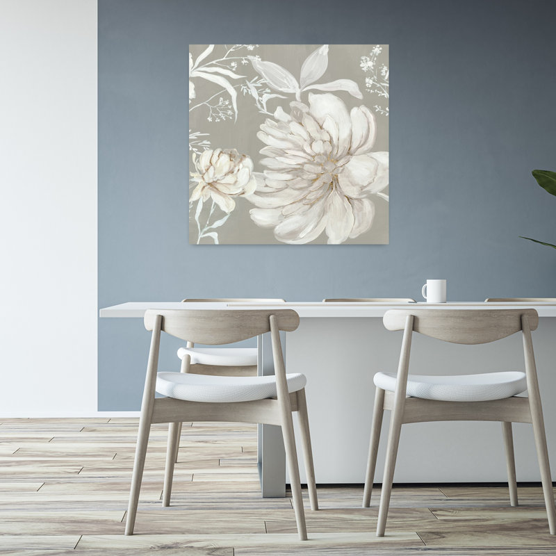 Neutre pivoine I délicat, art contemporain floral de chrysanthème, H 32 po x l 32 po