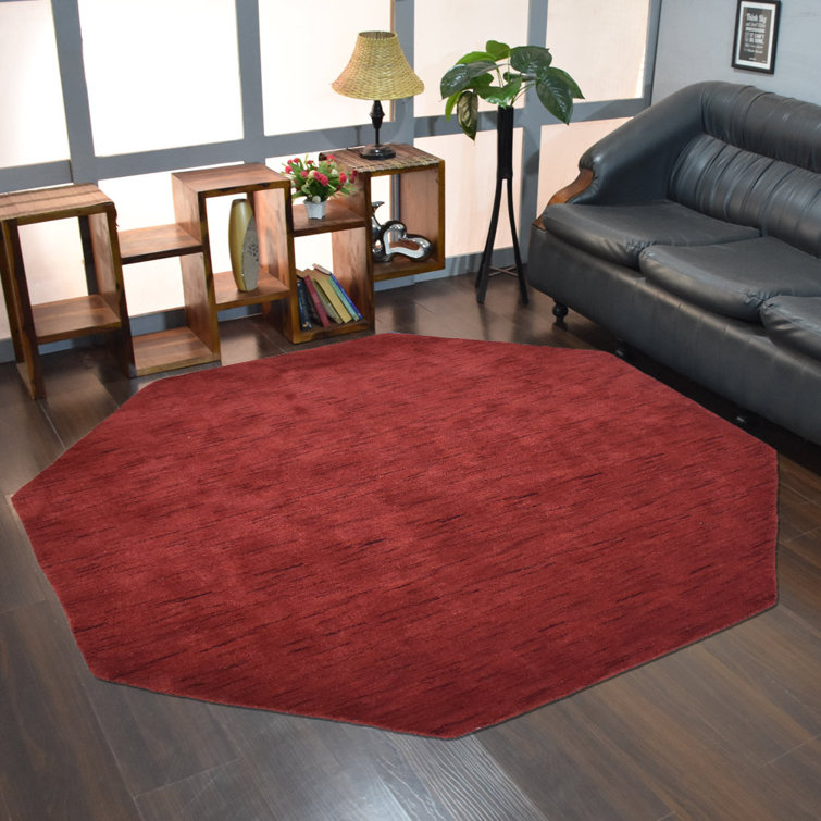 Marcie Hand Knotted Loom Wool Eco-Friendly Area Rugs - Red Color, Plain Solid Design, High Pile Thick Handmade Anti Skid Area Rugs for Living Room, Bed Room