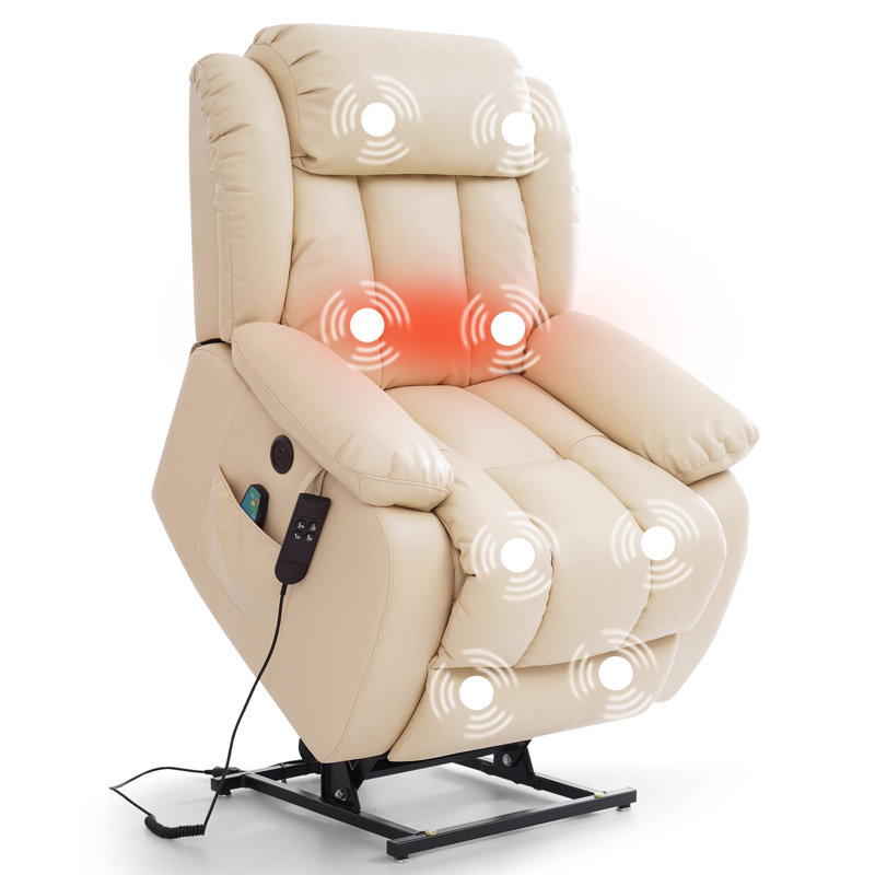 Infinite Position Dual Motor Power Lift Recliner Chair Leather Chair with USB, Heat and Massage, Beige