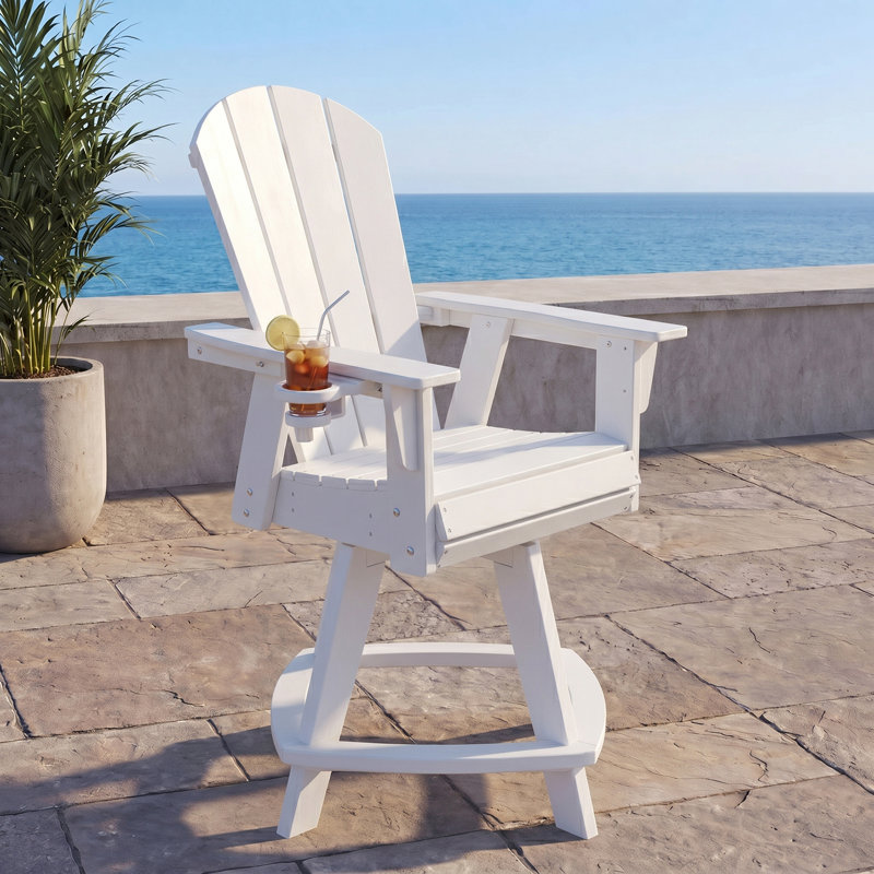 Chaise de comptoir pivotante avec porte-gobelet Adirondack, White, 24.5"