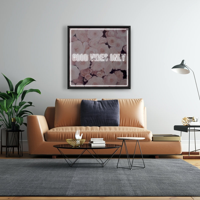 Good Vibes Only Roses Canvas | Modern White Framed Wall Art