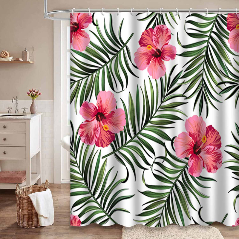 Rideau de douche imperméable à motif floral hibiscus tropical avec 12 crochets, L 72 po x l 72 po