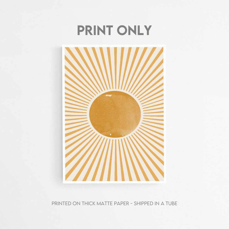 Golden Sunburst - impression d'art moderne minimaliste, H 32 po x l 24 po, Noir, Impression encadrée sans passe-partout