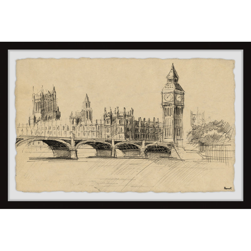 Big Ben Sketch - Single Picture Frame Print, 20cm H x 30cm W x 3.81cm D