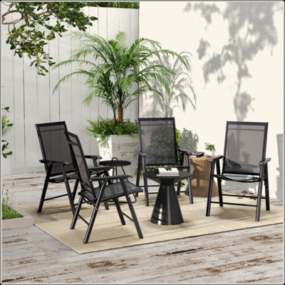 Ensemble de 4 chaises de patio pliantes, chaises de patio extérieures empilables avec accoudoirs pour la pelouse, le camping, la salle à manger, la plage, la structure en métal, sans assemblage
