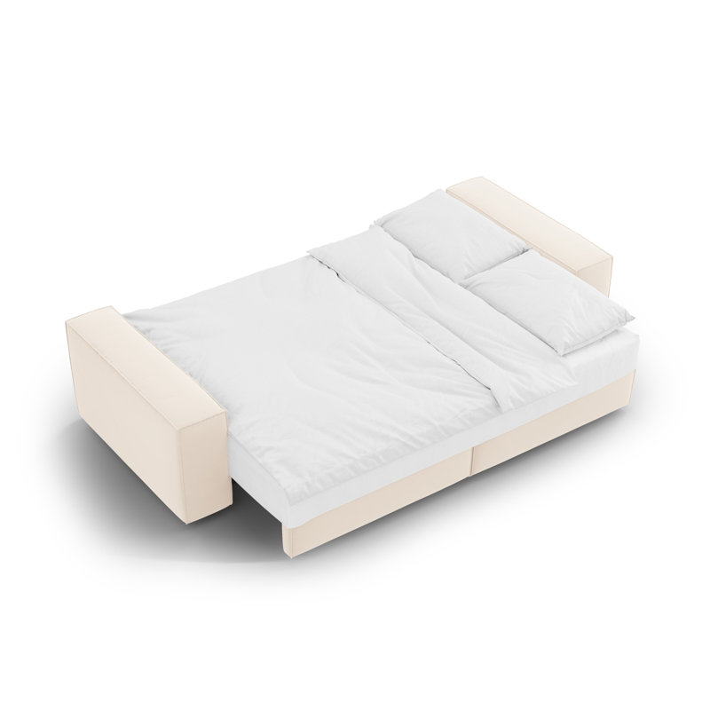Biles 3 Seater Velvet Sofa Bed, Light Beige