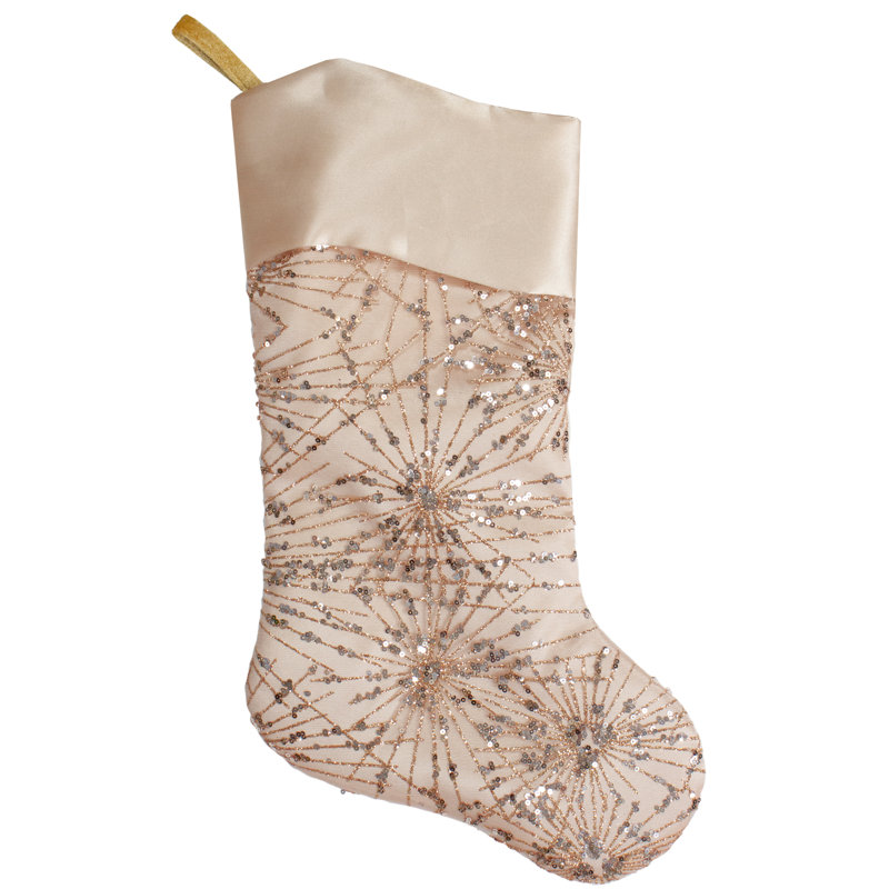 Chaussette de Noël 20,5 pouces à paillettes dorées et paillettes en satin