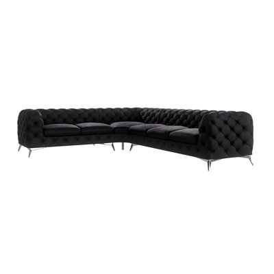 Chesterfield Corner Sofa L-Shape Bixby with Silver Metal Legs