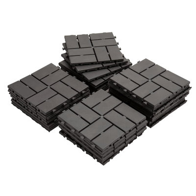 Patio Interlocking Deck Tiles, 12"X12" Square Composite Decking Tiles, Checked Plastic Outdoor Flooring Tile All Weather For Balcony Porch Backyard