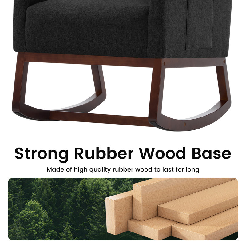 Linen Fabric+ Manufactured Wood Rocking Chair, Walnut, Black
