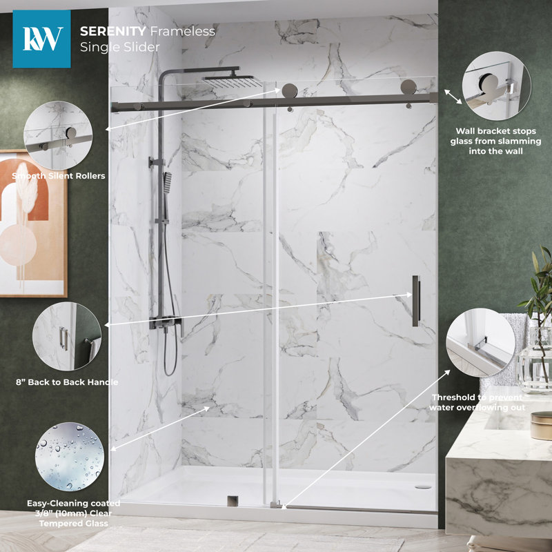 KW03 68 -72 In. W X 76 In. H Single Sliding Frameless Shower Door With 3/8 In. Clear Glass, Chrome