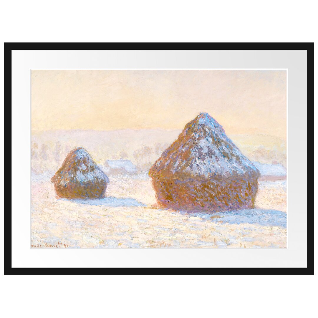 Gerahmter Kunstdruck Haystack in the Morning Snow Effect von Claude Monet