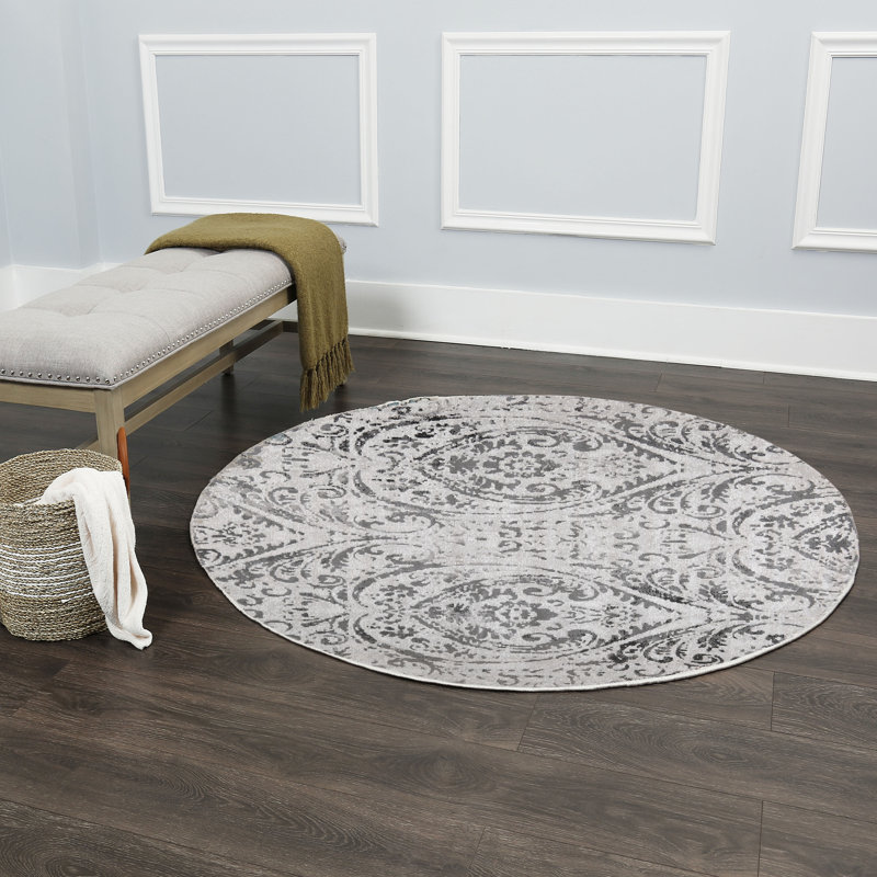 Nicole Miller New York Patio Sofia Juniper Transitional Paisley Indoor/Outdoor Area Rug, Ivory/Gray, Round 7'10"