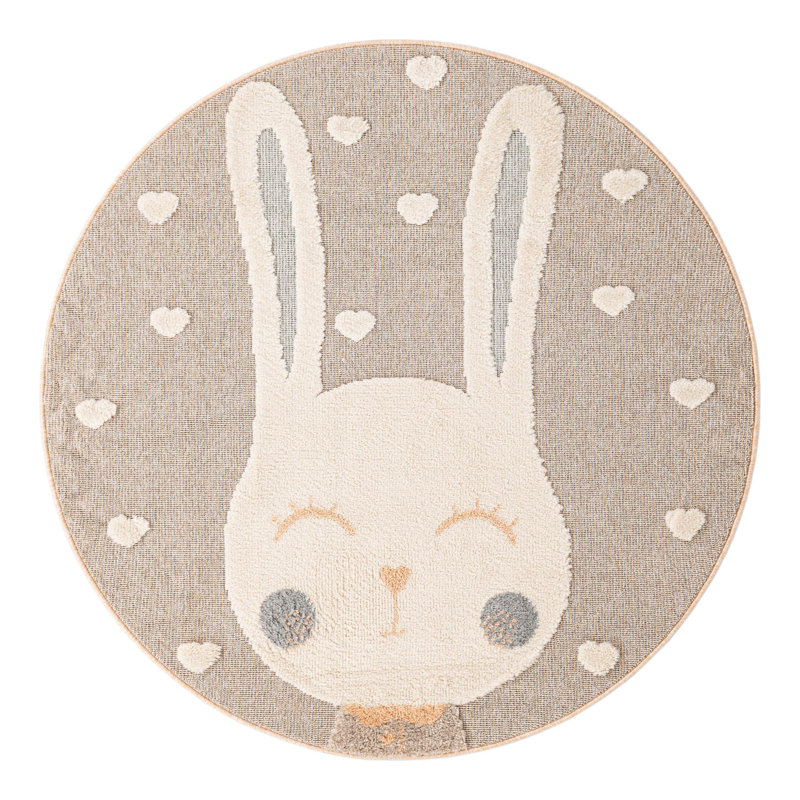 Unique Loom Heart Bunny  Whimsy Kids Rug, Round 5'1"