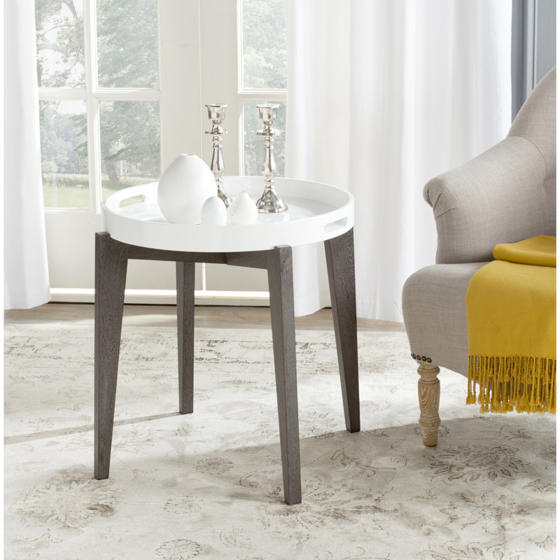 Ben Tray Top End Table, White and Brown