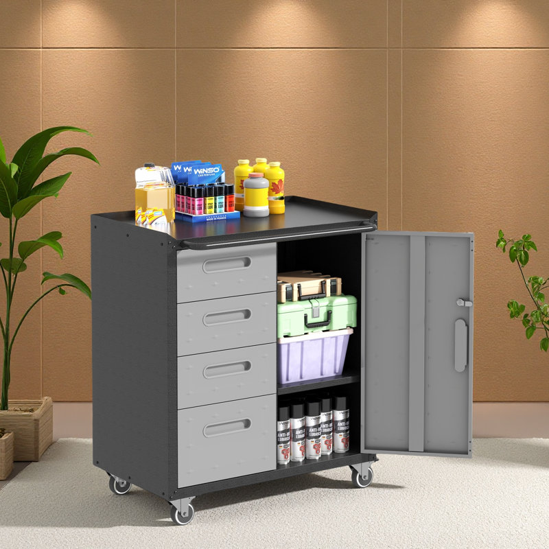 Sturdy Metal Tool Storage Cabinet With Wheels-Tool Storage Cabinet For Garage, Office, And Home Organizer Solutions, Gray