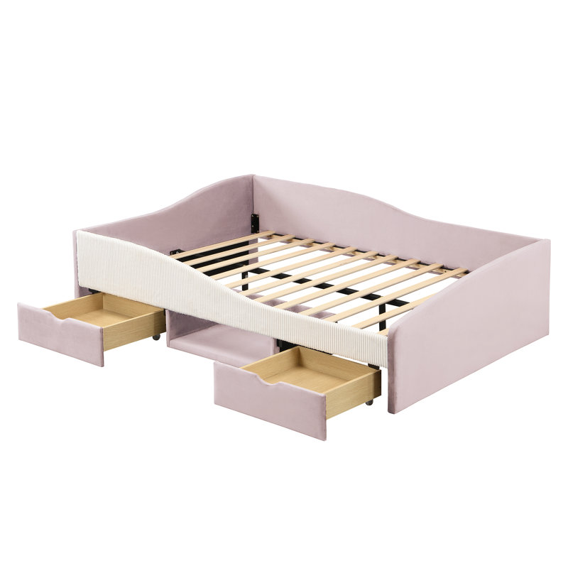 Lits avec rangement, lit de jour en bois aggloméré et velours, chambre d'enfant moderne