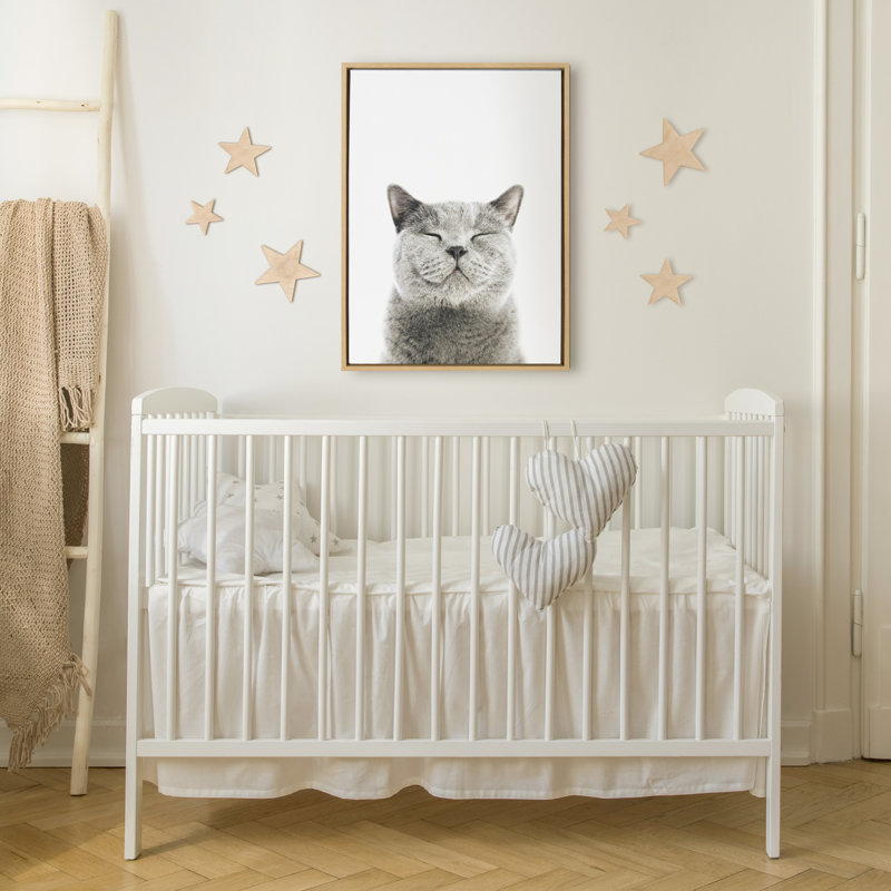 «Sourire chat» par Amy Peterson, reproduction d'art sur toile encadrée, 18 po x 24 po, Cadre naturel
