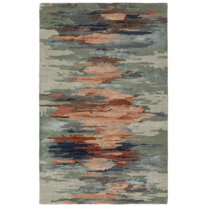 Comito Ryenn GES61 Handmade Abstract Sage and Peach Area Rug, Rectangle 12' x 15'