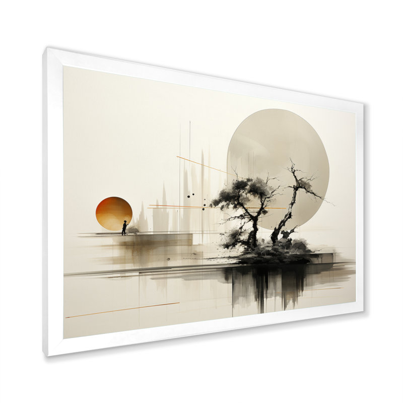 Art asiatique Sumie Zen I - art mural asiatique, H 34 po x l 44 po x P 1,5 po, Cadre simple blanc