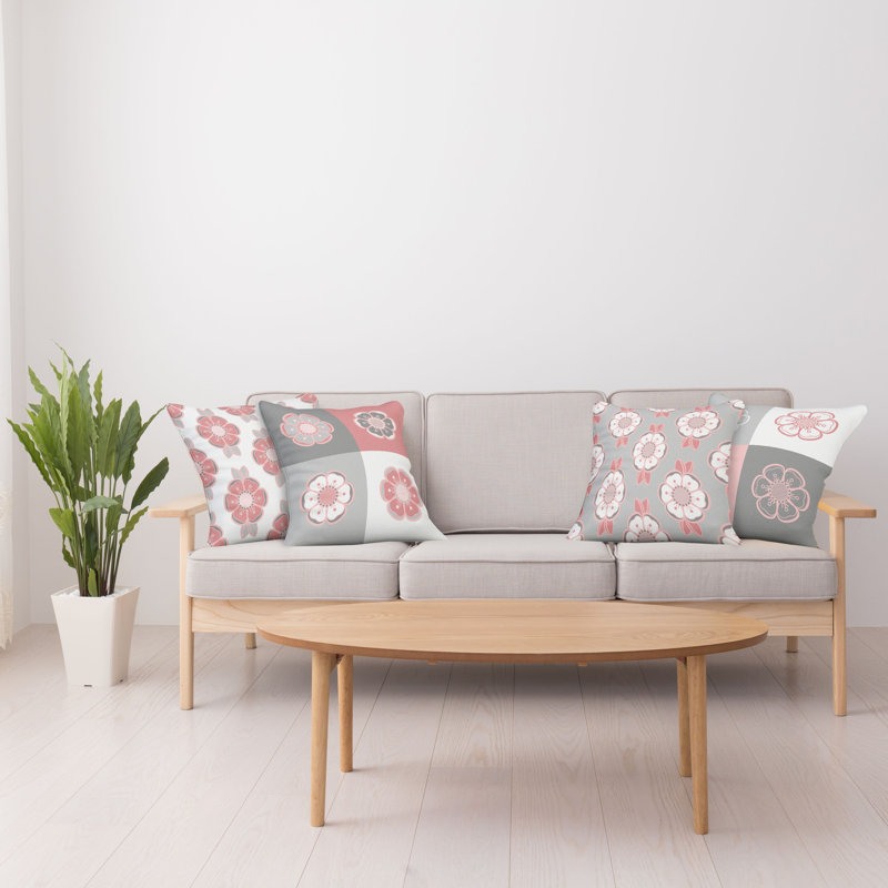 Housse de coussin Abstract, 12 po x 12 po, Gris / rose clair