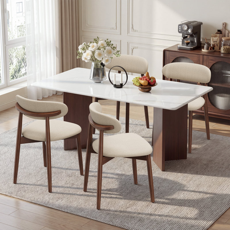 Solon Upholstered Solid Wood Side Chair Dining Chair, Beige