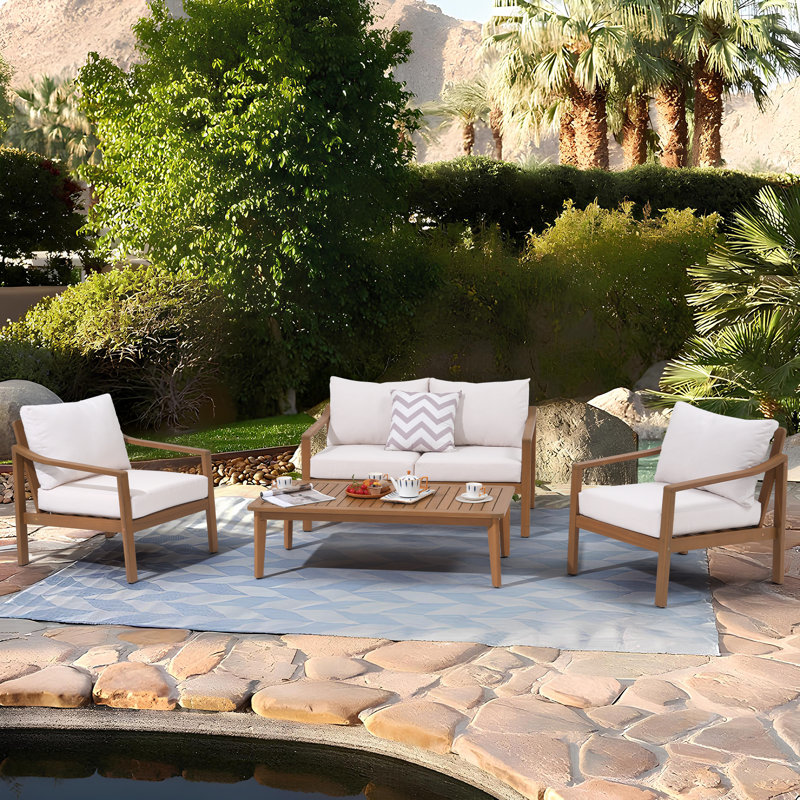 Outdoor 4-Piece Conversation Set With Cushions, White