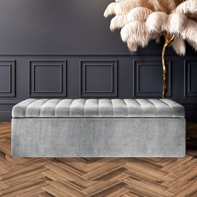Velvet Rectangle Solid Colour Standard Ottoman with Storage