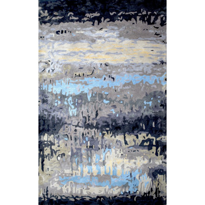Tapis de surface bleu ivoire/bleu ciel 5 pi x 8 pi abstract main
