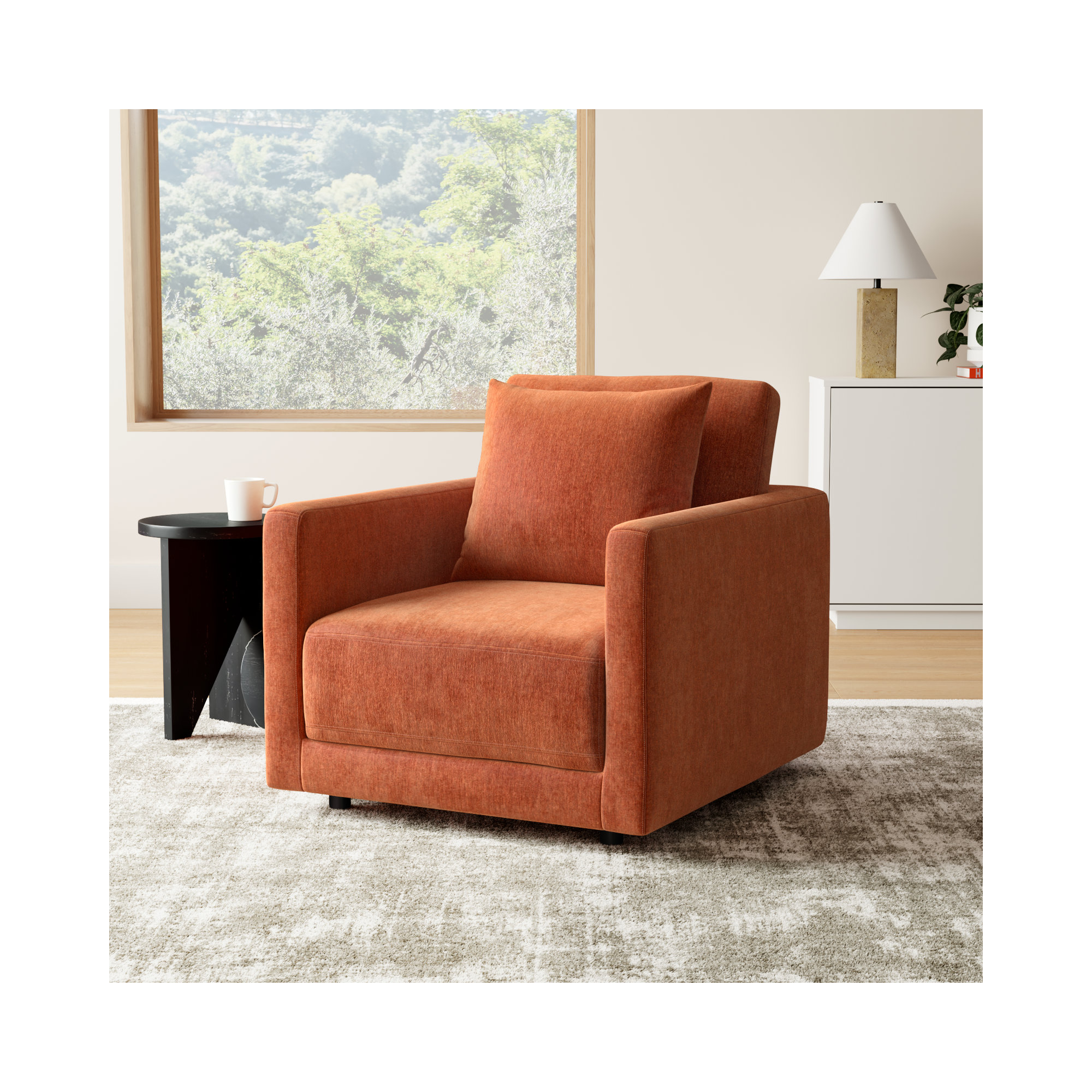 Kenji Upholstered Armchair, Rust Performance Chenille