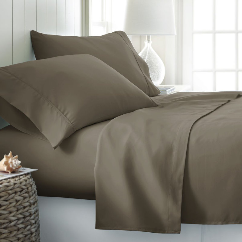 Ensemble de draps 4 pièces Ultra Soft, Ensemble de draps très grand californien avec 2 t, Taupe