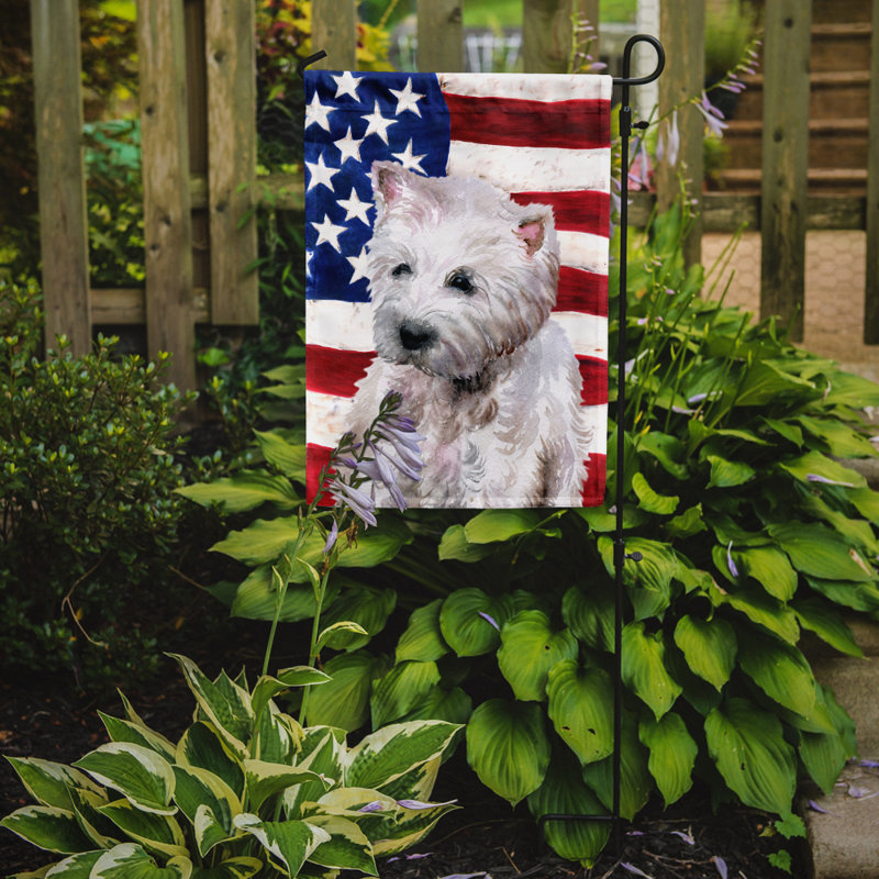 2 côtés en polyester de 2 côtés american drapeau de jardin, Westie blanc