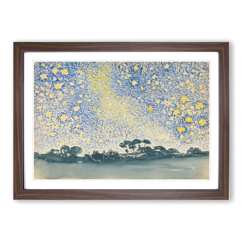 Landscape with Stars Vol.1 by Henri-Edmond Cross - Picture Frame Painting on MDF, 27cm H x 36cm W x 2cm D, Walnut Framed