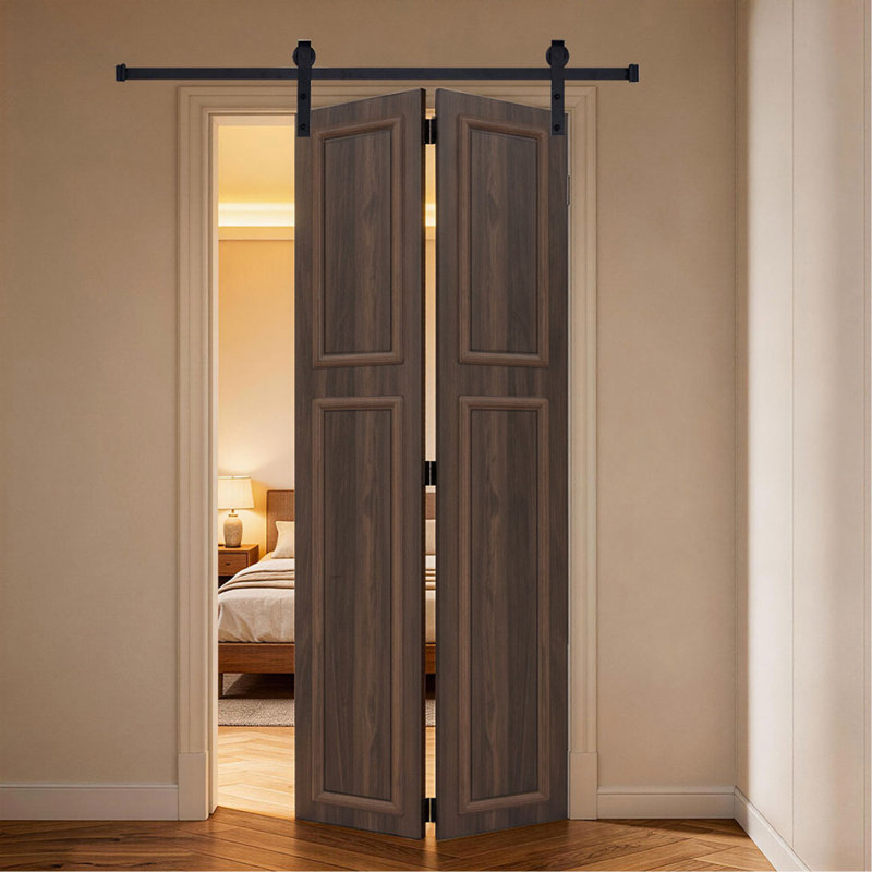18 series 34in.X96 in. 3/4 inch thickness 2-Panel Walnut Color Finished MDF Bi-fold door with Barn door hardware