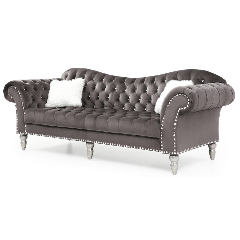 Canapé Chesterfield Cerisier, Velours gris foncé
