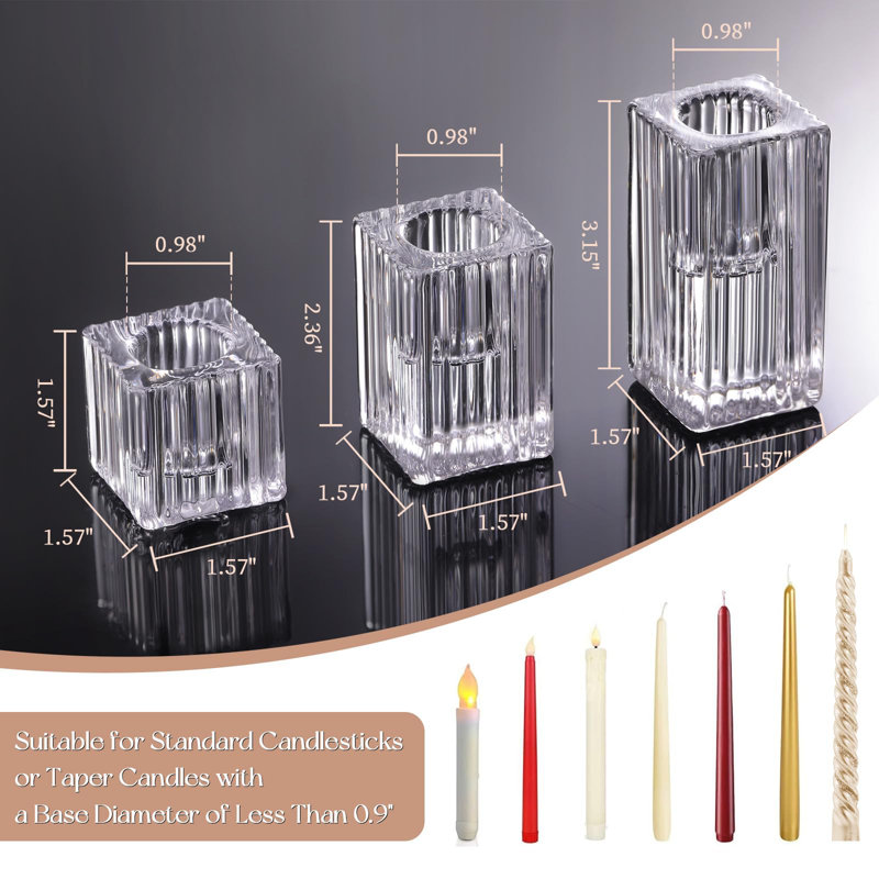12 bougeoirs en verre à rayures verticales 12 pièces - Ensemble de porte-bougies Chic Taper pour un décor élégant pour la salle à manger et la maison - Porte-bougies idéaux pour le mur, le salon, la chambre à coucher, la décoration de cuisine