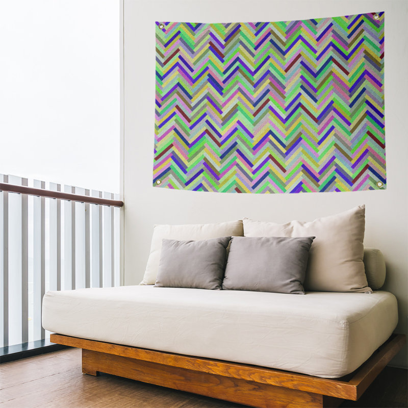 Tapisserie murale chevrons, H 59 po x l 80 po, Vert / Bleu