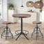 Table de bar, hauteur de bar réglable, base en métal pivotante ronde avec plateau en bois, console de canapé de table de pub à whisky, brun industriel noir rustique, robuste