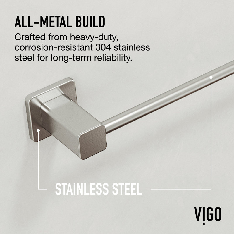 VIGO Meridian 4-Piece Brushed Nickel Bathroom Hardware Set with 24-in Towel Bar, Toilet Paper Holder, Hand Towel Holder and Hook