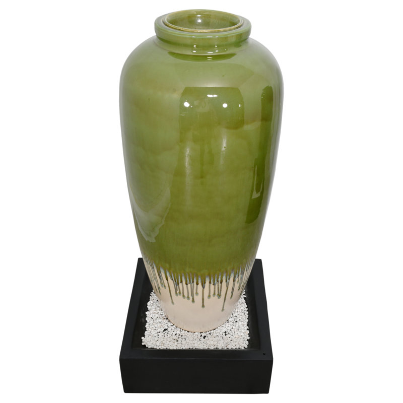 Hand Crafted Weather Resistant Floor Fountain, Green