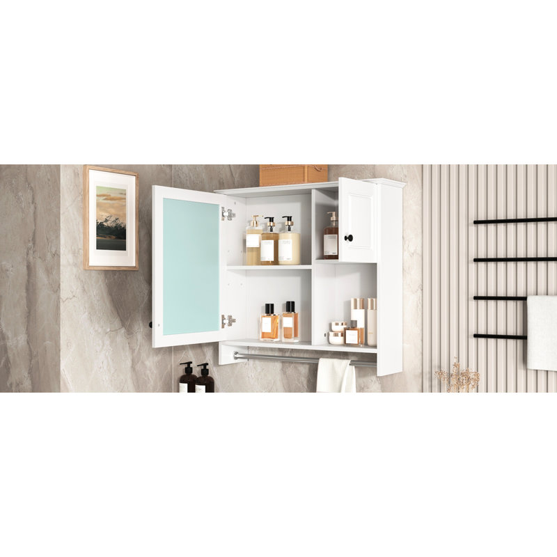 Armoire de salle de bain blanche avec miroir - 2 tablettes réglables montées pour le rangement des articles de toilette et accessoires
